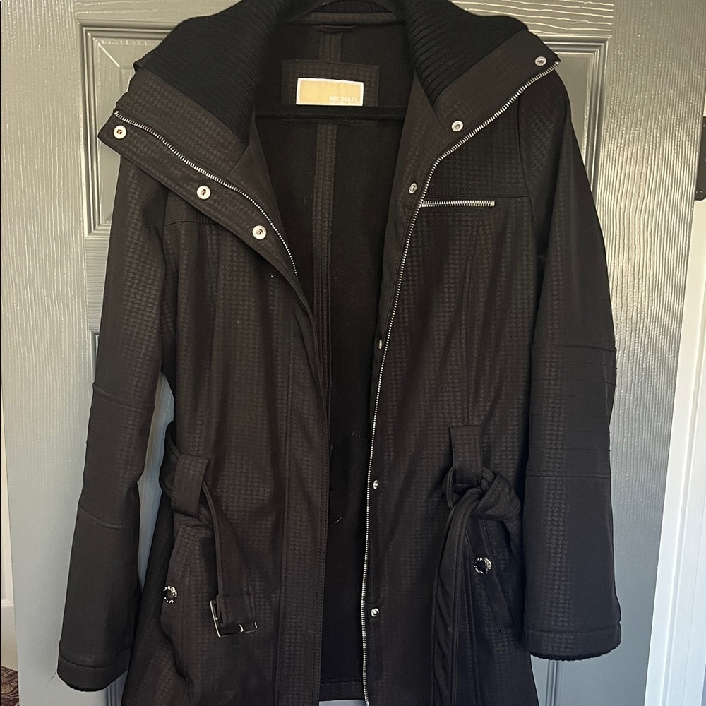 Michael Kors Dark Brown Quilted Trench Coat with Belt